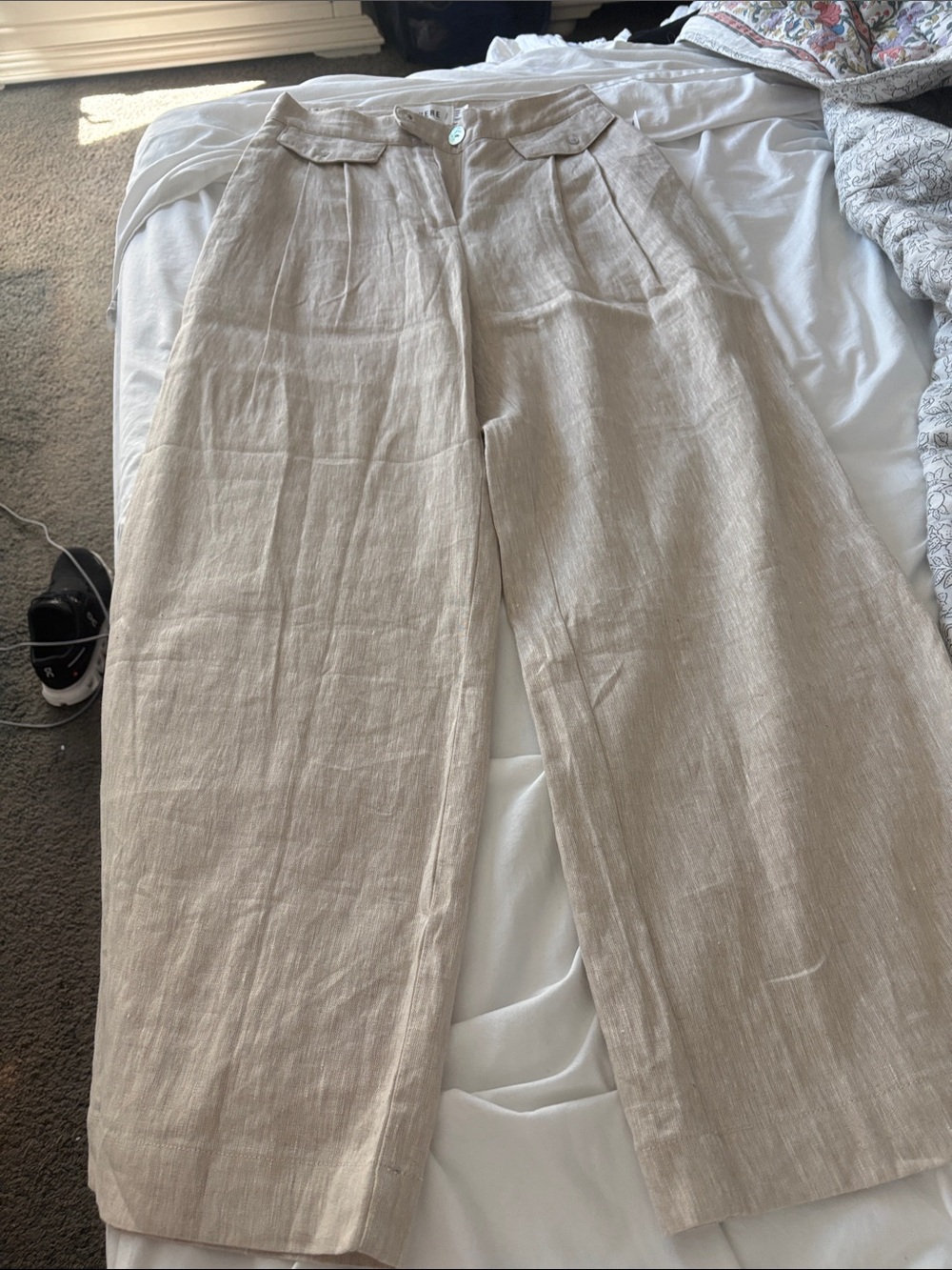 Ladies Neutral Beige Pleated Wide-Leg Chinos from Anthropologie